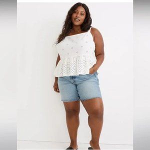 Madewell Plus Rosalie Tie-Strap Tank Top Geo Eyelet in Lighthouse Size 1X